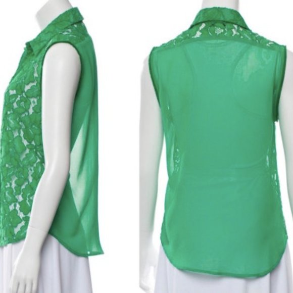 Sandro Paris Green Floral Lace Button Up Blouse - Picture 5 of 7